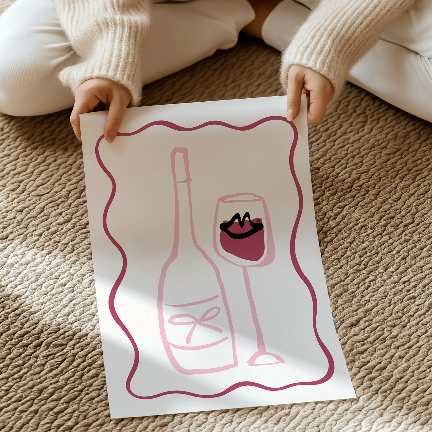 Wine bottle and glass graphic | UNFRAMED PRINT