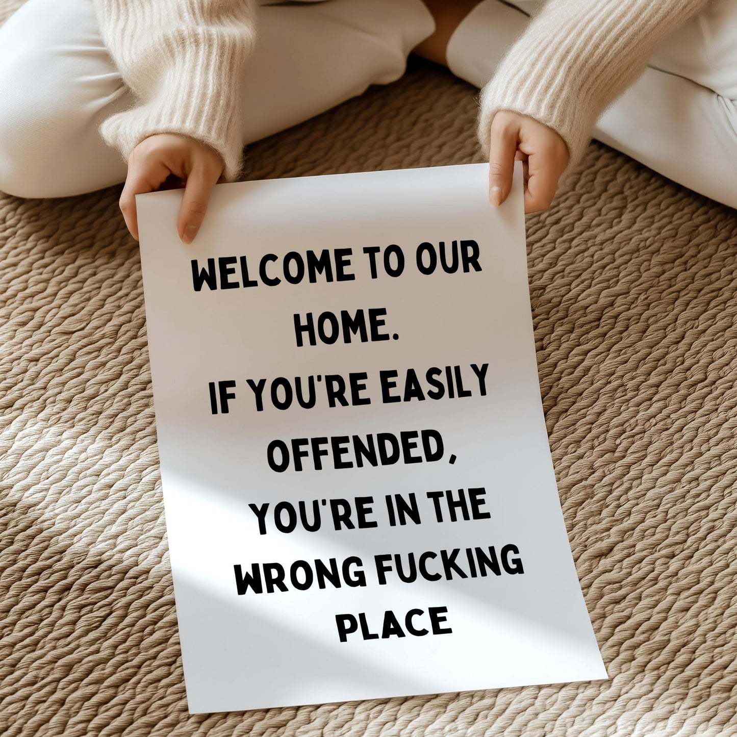 Welcome to our home. If you're easily offended, you're in the wrong fucking place | Home prints | Funny prints | Quotes