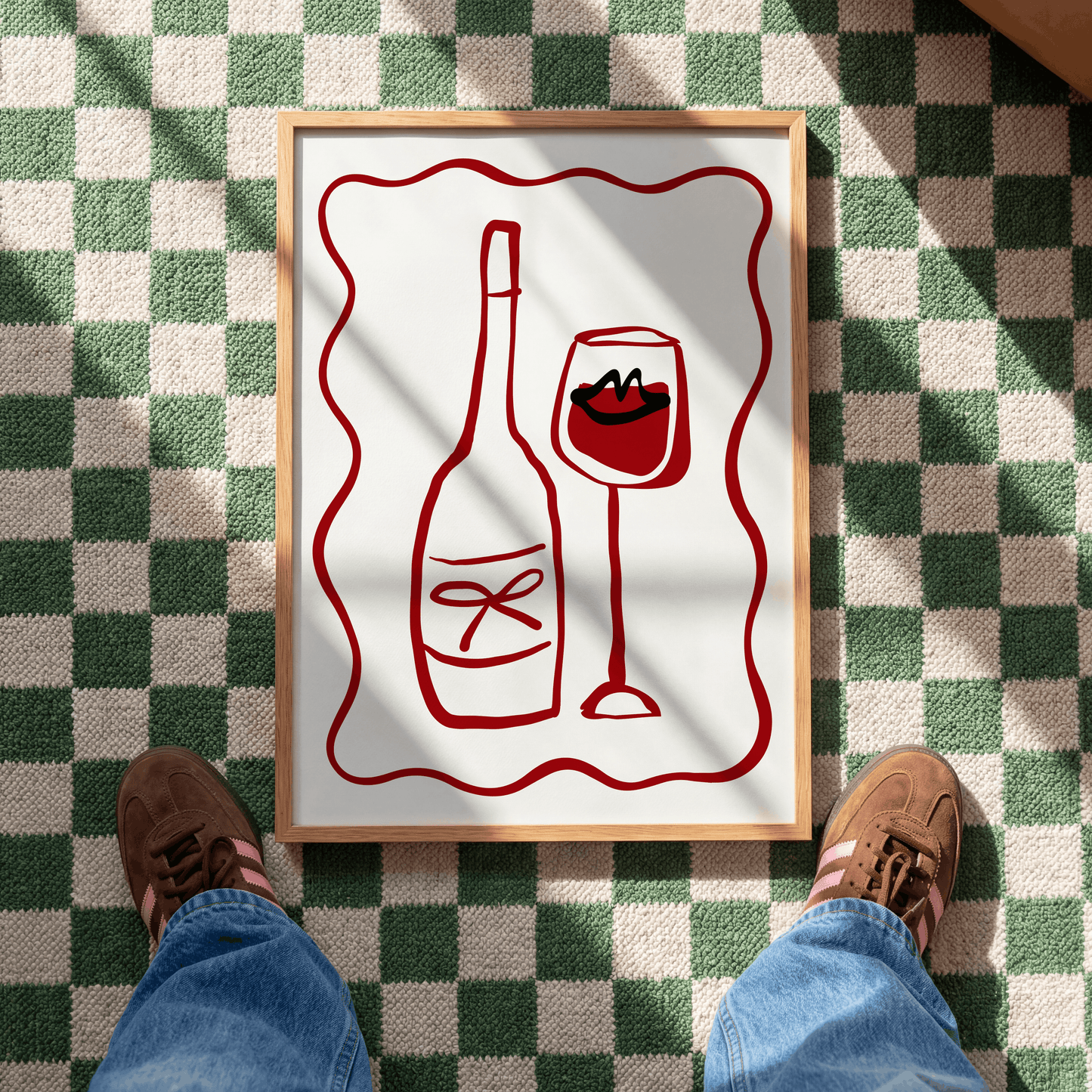Wine bottle and glass graphic | UNFRAMED PRINT
