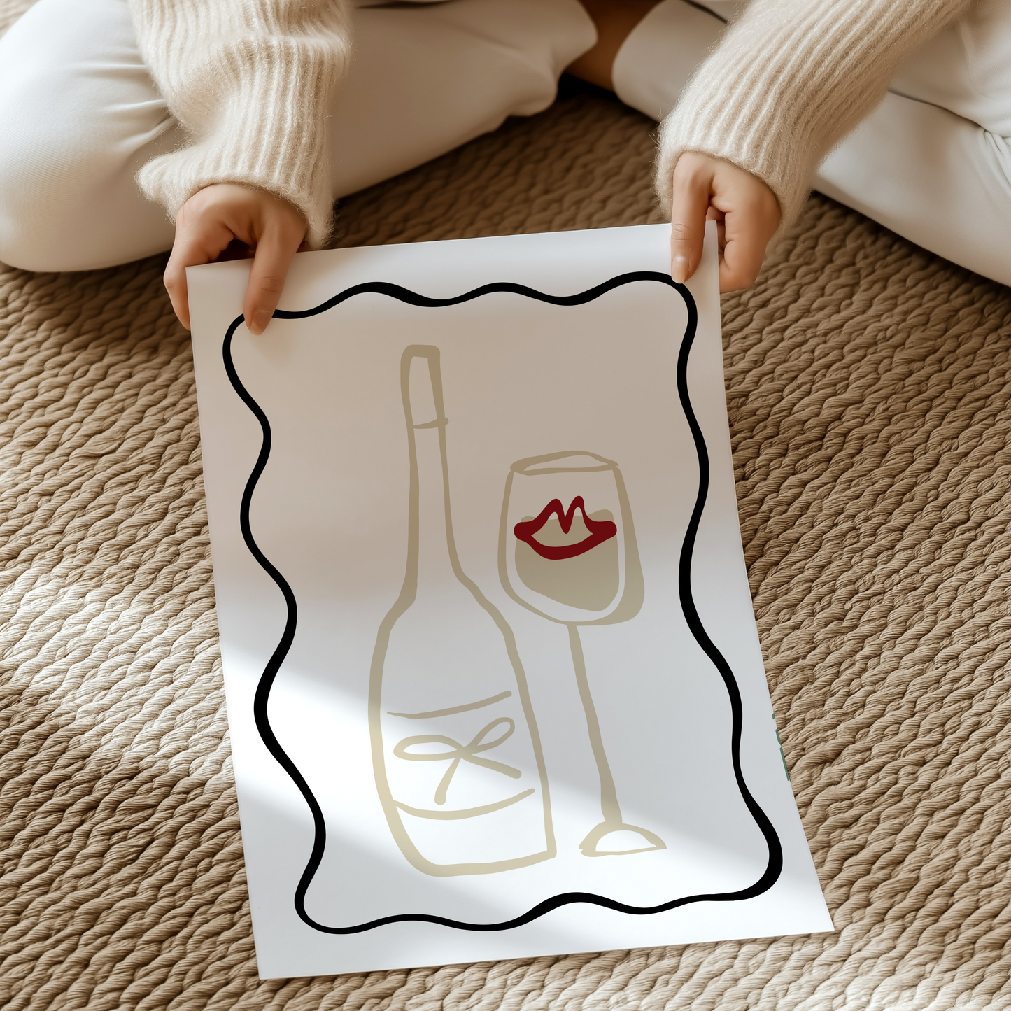 Wine bottle and glass graphic | UNFRAMED PRINT